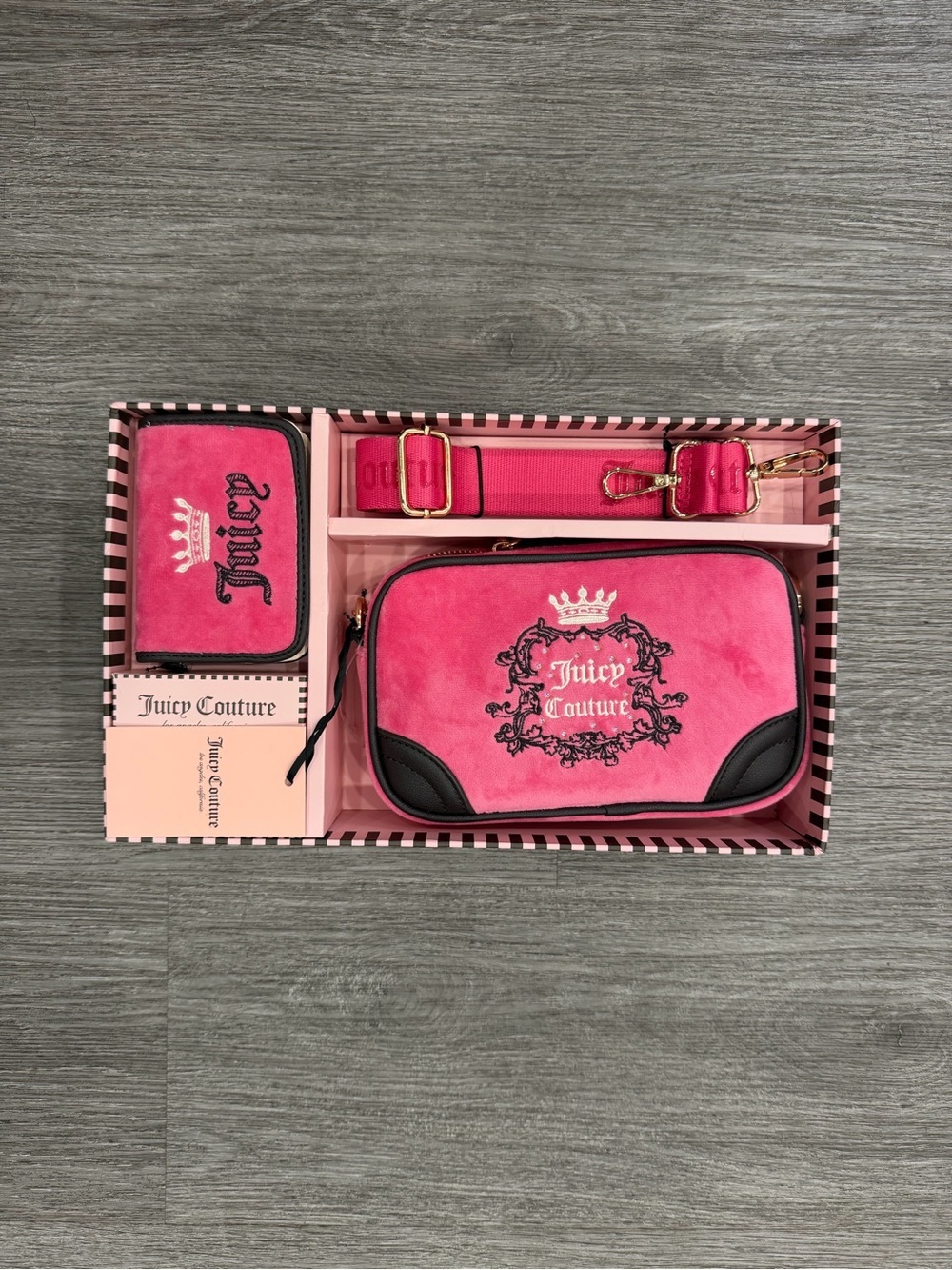 Juicy Couture Hot Pink Velvet Crossbody Set with Black Trim
